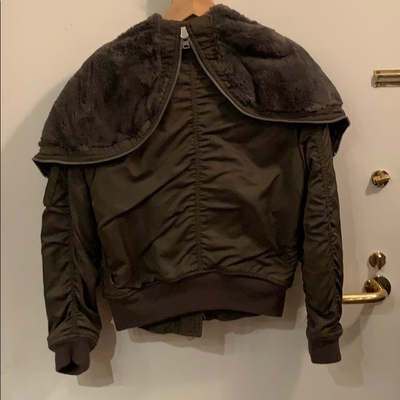 All Saints Green Jacket w Faux Sherpa Lined Hood - Picture 3 of 8